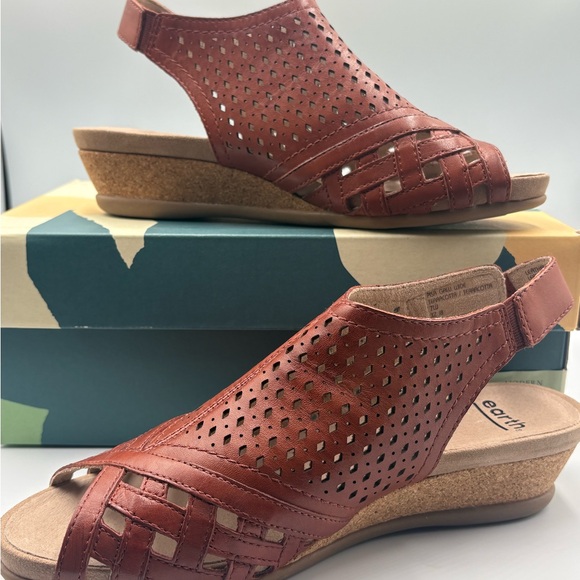 Earth Origins Shoes - Earth Pisa Galli Terracotta Leather Wedge Sandals Slingback Women's 7W Wide